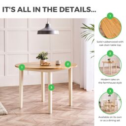 FurnitureboxUK Salcombe Round 4-Seater Solid Wood Dining Table In Cream with Oak Colour Top - thumbnail 5