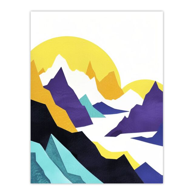 "Artery8 Alps Mountain Range Vibrant Abstract Geometric Wall Art Print - Size: W24"" x H32""" - image 1
