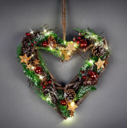 Shatchi 30cm Prelit Heart Wreath Battery Operated - Wooden Twigs Base Decorated - thumbnail 2