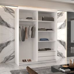 MN Furniture Merida Sliding Wardrobe with Mirror & LED Light 150x217cm in White - Size: 150x217 cm - thumbnail 2