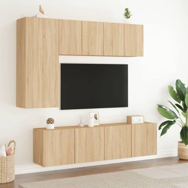Berkfield Home Versatile 5 Piece TV Wall Units Sonoma Oak Engineered Wood in Light Oak - image 1