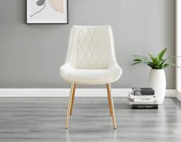 FurnitureboxUK Andria Marble Effect Dining Table With Black Legs & 6 Pesaro Velvet Gold Leg Chairs in Cream - thumbnail 5
