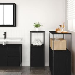 Berkfield Home Bathroom Cabinet with Shelves Black Oak 36x35x95 cm - Size: 36 x 35 x 95 cm - thumbnail 3