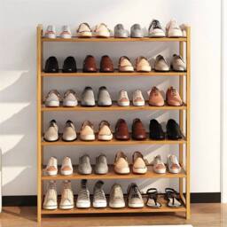 Kelvenix 6-Tier Bamboo Shoe Rack, Footwear Organiser Storage Shelves Stand in Brown - thumbnail 3