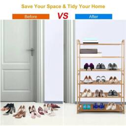Kelvenix 6-Tier Bamboo Shoe Rack, Footwear Organiser Storage Shelves Stand in Brown - thumbnail 5