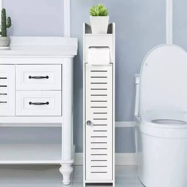 FLAVORA Wooden White Free Standing Toilet Paper Roll Holder - Size: 180 cm width x 180 cm drop - image 1