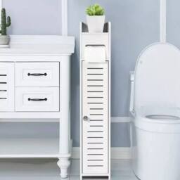 FLAVORA Wooden White Free Standing Toilet Paper Roll Holder - Size: 180 cm width x 180 cm drop - thumbnail 1