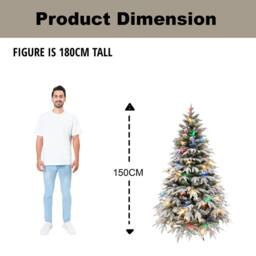 Shatchi 5FT Pre-Lit Lapland Fir Artificial Green Christmas Tree Snow Flocked PE PVC Mixed Tips Hinged Branches Home Snowy - thumbnail 5