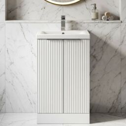 Balterley Fluted Front Floor Standing 2 Door Vanity Basin Unit 500mm Satin White - thumbnail 8