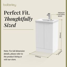 Balterley Fluted Front Floor Standing 2 Door Vanity Basin Unit 500mm Satin White - thumbnail 5