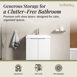 Balterley Fluted Front Floor Standing 2 Door Vanity Basin Unit 500mm Satin White - thumbnail 3