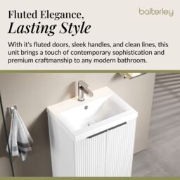 Balterley Fluted Front Floor Standing 2 Door Vanity Basin Unit 500mm Satin White - thumbnail 4