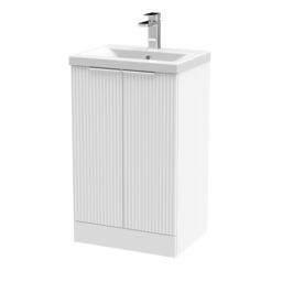 Balterley Fluted Front Floor Standing 2 Door Vanity Basin Unit 500mm Satin White - thumbnail 1