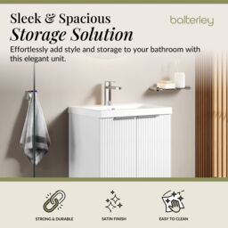 Balterley Fluted Front Floor Standing 2 Door Vanity Basin Unit 500mm Satin White - thumbnail 2