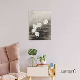 "Artery8 Chicks Eating Worms Canvas Wall Art Print Ohara Koson in Grey - Size: W18"" x H24""" - thumbnail 3