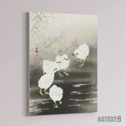"Artery8 Chicks Eating Worms Canvas Wall Art Print Ohara Koson in Grey - Size: W18"" x H24""" - thumbnail 2