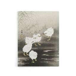 "Artery8 Chicks Eating Worms Canvas Wall Art Print Ohara Koson in Grey - Size: W18"" x H24""" - thumbnail 1