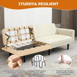 Alivio 3-in-1 Convertible Velvet Sofa Bed with Adjustable Futon Couch in Cream - thumbnail 8