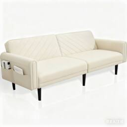 Alivio 3-in-1 Convertible Velvet Sofa Bed with Adjustable Futon Couch in Cream - thumbnail 1