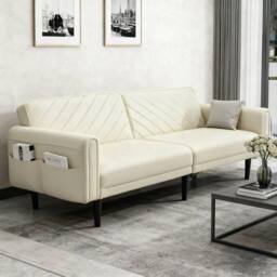 Alivio 3-in-1 Convertible Velvet Sofa Bed with Adjustable Futon Couch in Cream - thumbnail 7