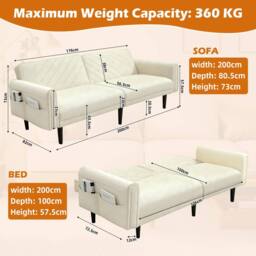 Alivio 3-in-1 Convertible Velvet Sofa Bed with Adjustable Futon Couch in Cream - thumbnail 5