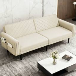 Alivio 3-in-1 Convertible Velvet Sofa Bed with Adjustable Futon Couch in Cream - thumbnail 9
