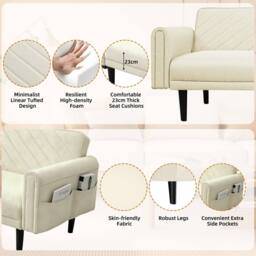 Alivio 3-in-1 Convertible Velvet Sofa Bed with Adjustable Futon Couch in Cream - thumbnail 4