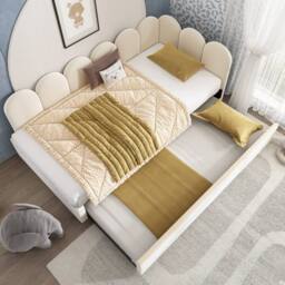 BTM Upholstered daybed with pull-out bed & slatted frame in Beige - thumbnail 9