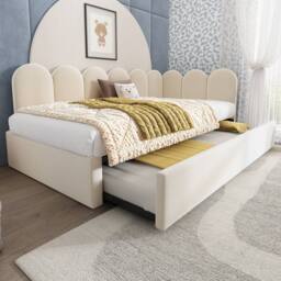 BTM Upholstered daybed with pull-out bed & slatted frame in Beige - thumbnail 8