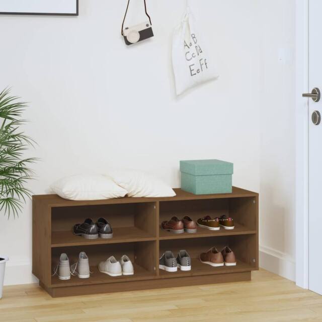 Berkfield Home Shoe Cabinet Honey Brown 110x34x45 cm Solid Wood Pine - Size: 110 x 34 x 45 cm - image 1