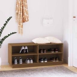 Berkfield Home Shoe Cabinet Honey Brown 110x34x45 cm Solid Wood Pine - Size: 110 x 34 x 45 cm - thumbnail 2