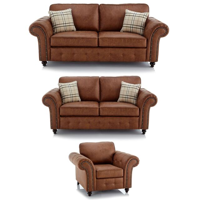 Furnishings For Less UK Oakland 3 Piece Sofa Suite 3 Seater, 2 Seater & Armchair Chesterfield Leather Air Tan - image 1