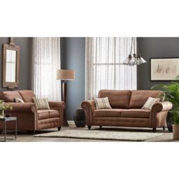 Furnishings For Less UK Oakland 3 Piece Sofa Suite 3 Seater, 2 Seater & Armchair Chesterfield Leather Air Tan - thumbnail 5