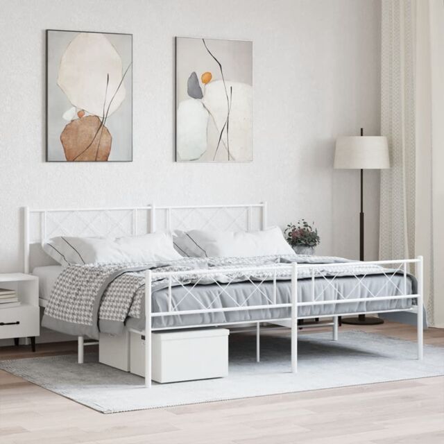 Berkfield Home Metal Bed Frame with Headboard & Footboard White 193x203 cm - image 1