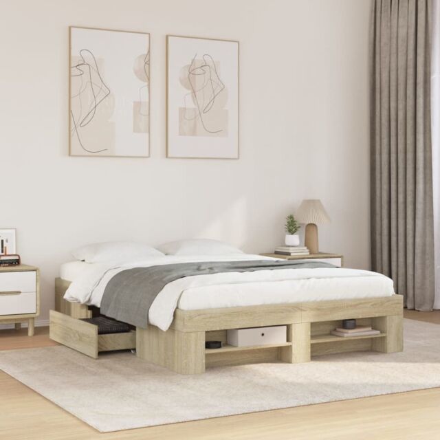 Berkfield Home Bed Frame without Mattress Sonoma Oak 140x190 cm Engineered Wood in Brown - image 1