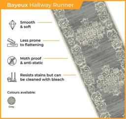 runrug Hallway Carpet Runner Rug - Soft & Comfy, 9mm - 'Bayeux' in Grey - Size: 60 cm x 180 cm - thumbnail 3