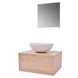 Berkfield Home Three Piece Bathroom Furniture & Basin Set Beige - thumbnail 2