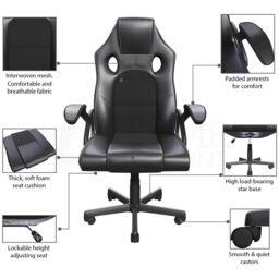 Home Discount Vida Designs Coma Gaming Chair Faux Leather UKFR Fabric 360 Swivel in Black - thumbnail 5