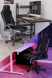 Home Discount Vida Designs Coma Gaming Chair Faux Leather UKFR Fabric 360 Swivel in Black - thumbnail 1
