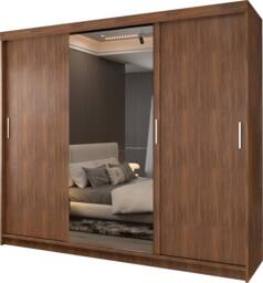 Sliding Wardrobes 4U Large Sliding Mirror Wardrobe with LED Modern Storage W250cm x H217cm in Walnut - thumbnail 2