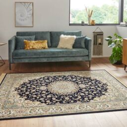 THE RUGS Oriental Velvet Nain Rug Medallion Fringed Viscose Living Room in Dark Blue - Size: 160 cm x 230 cm - thumbnail 4