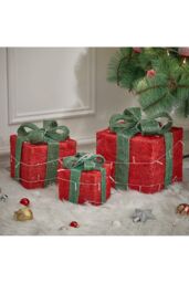 Living and Home 3Packs Christmas Ornament Decorative Lighted Gift Boxes Xmas Tree Decor in Green - thumbnail 2