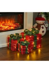 Living and Home 3Packs Christmas Ornament Decorative Lighted Gift Boxes Xmas Tree Decor in Green - thumbnail 3