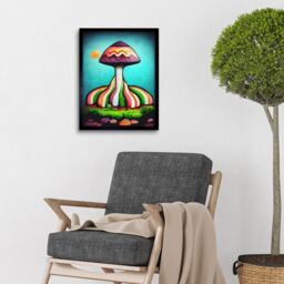 "Artery8 Wall Art Print Colourful Psychedelic Cartoon Mushroom Painting Art Framed in Black - Size: W12"" x H16""" - thumbnail 2