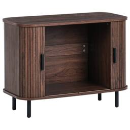 Wyld and Coco Retro Sliding Sideboard - Dark Brown Laminate Black Legs Pine Handles - thumbnail 5