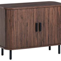 Wyld and Coco Retro Sliding Sideboard - Dark Brown Laminate Black Legs Pine Handles - thumbnail 2