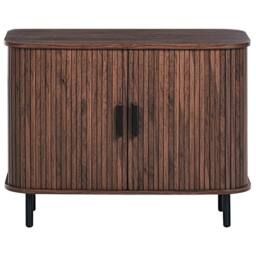 Wyld and Coco Retro Sliding Sideboard - Dark Brown Laminate Black Legs Pine Handles - thumbnail 4