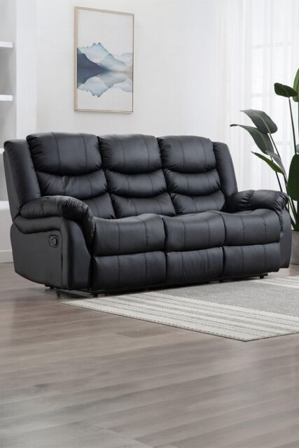 More4Homes Seattle 3 Seater Manual High Back Bonded Leather Recliner Sofa in Black - image 1