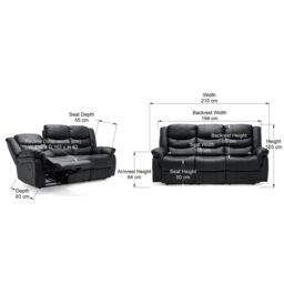 More4Homes Seattle 3 Seater Manual High Back Bonded Leather Recliner Sofa in Black - thumbnail 7