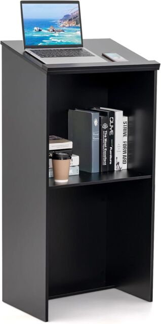Gymax Podium Stand 117 CM Lectern Desk With Storage Shelf Cable Holes Black - image 1